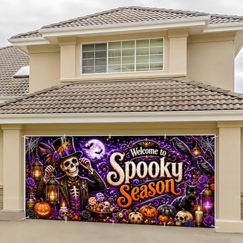 7 x 16 ft Spooky Skeleton Halloween Garage Door Decorations Halloween decorations Door Cover, Hanging Banner for Home, Outdoor, Indoor, Spooky Party, Wall, Window - Image 6
