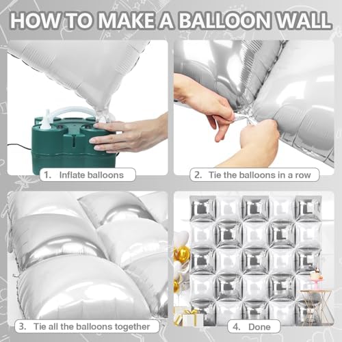 NISOCY 25PCS Metallic Silver Pearl White Square Foil Balloons Wall Backdrop - Image 4