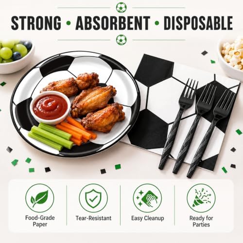 72 Pcs Soccer Plates Napkins and Forks Set, 7 Inch, Serves 24 Guests - Image 3