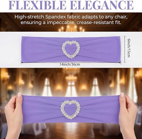 150 Pieces Chair Sashes & Bows - Stretch Spandex Chair Cover Band with Buckle for Wedding, Hotel Banquet, Birthday Party & Home Bulk Decorations (Purple) - Image 2