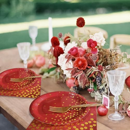 Red and Gold Paper Plates Napkins Party Supplies,Serves 35 Guests - Image 4