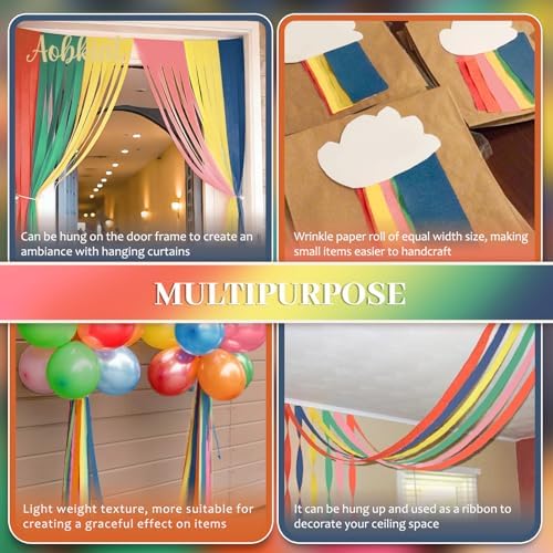 AOBKIAT Colorful Streamers Party Decorations,5 Rolls Vintage Rainbow Color - Image 4