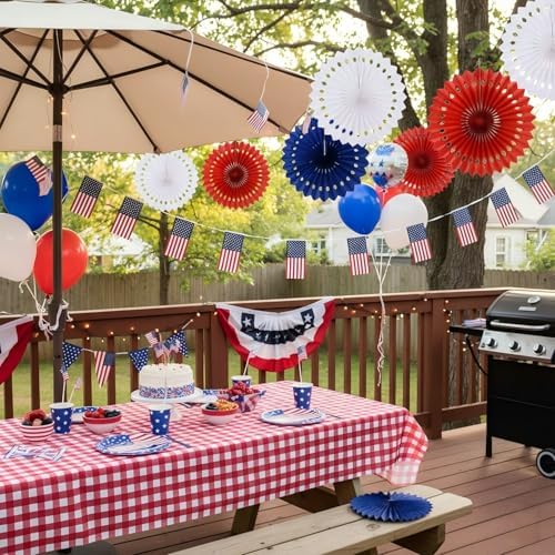 12PCS Red Navy Blue and White Paper Fans Party Decorations,Hanging Ceiling Honeycomb Round Tissue Paper Fans for Independence Day,July 4th Party,Memorial Day,Veterans Day,Party Decoration - Image 3