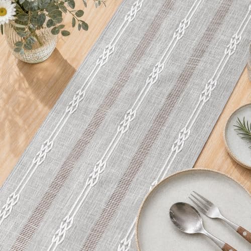 Rustic Linen Farmhouse Table Runner, Woven Boho Table Runner 13" × 108" - Image 3