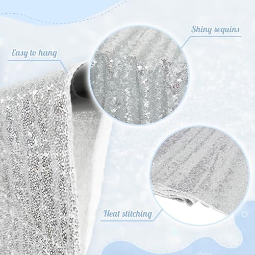 PartyDelight Silver Sequin Backdrop Curtains 5x10ft 2 Panels - Image 2