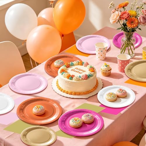 60Pcs Pink and Orange Plates and Napkins Party Decorations,Serves 20 - Image 4