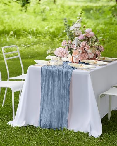 Pureegg 3 Pack Cheesecloth Table Runner 120 Inch Dusty Blue - Image 7