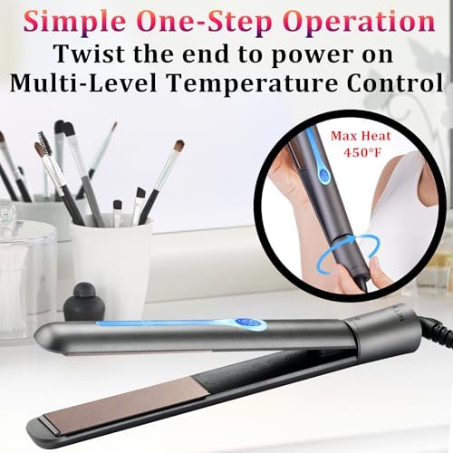 NITION Ceramic Tourmaline Hair Straighteners LCD Flat Iron MCH 10s Fast Heating Up. 1" Smooth 3D Floating Plate Healthy Straightening Tools. Heat-Proof Glove. Dual Voltage Travel. Black - Image 6