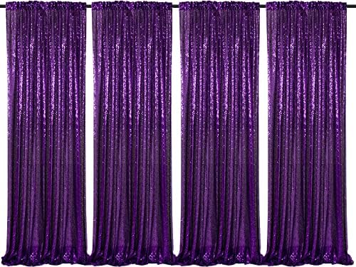 Purple Sequin Backdrop Curtain 4 Pcs 2ftx8ft Sparkly Glitter Wedding Party Photography Background Drapes for Birthday Prom Decoration Christmas Party Decoration by SoarDream