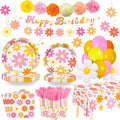 236pcs Groovy Daisy Party Supplies Plates Napkins Tableware Set, Serve 24 by AGoooodySet