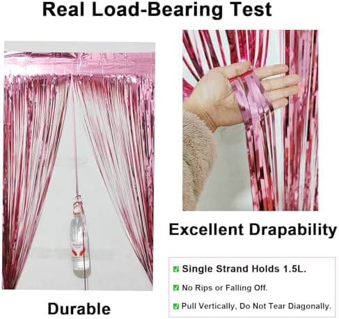 2 Pack Thickened Pink Metallic Foil Fringe Curtains Streamer Rip Resistant Shimmer Tinsel Photo Booth Backdrop for Birthday Wedding Christmas Bachelorette Party Decorations 3.28ft x 6.56ft - Image 2
