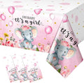 3 Pack Elephant Baby Shower Decorations - Plastic Tablecloth Table Cover Backdrop for Boy Girl Gender Party Supplies, 54 x 108 Inch, Pink by EnjoyYourFunnyParties