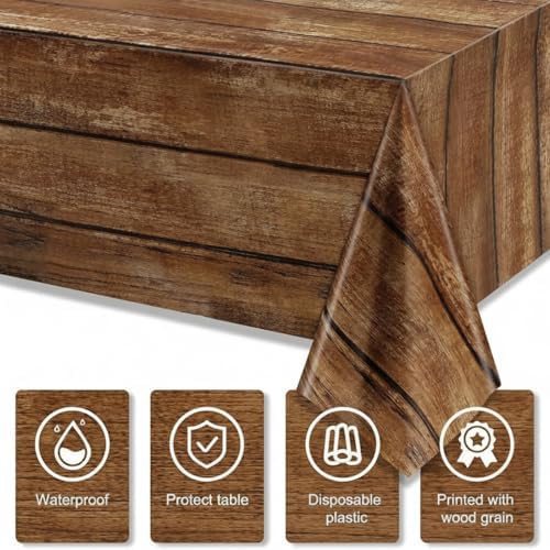 Irenare 12 Pcs Brown Wood Grain Western Tablecloth Plastic - Image 3