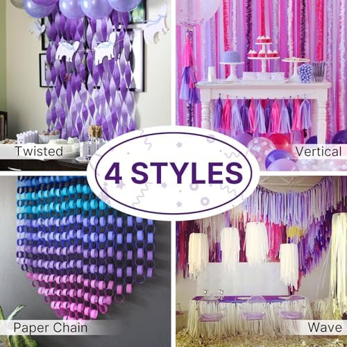 PartyWoo Purple Crepe Paper 4pcs 328 FT Dark Purple Streamers - Image 6