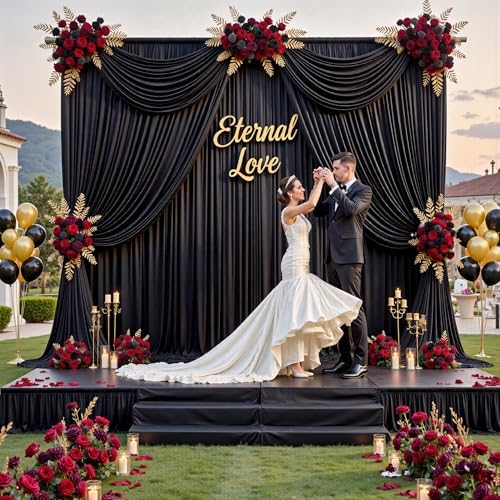 10 ft x 8 ft Wrinkle Free Black Backdrop Curtain for Parties, Polyester Black Photo Backdrop Drapes for Graduation Birthday Wedding Party Stage Curtains, Background Curtains for Backdrop Stand - Image 3
