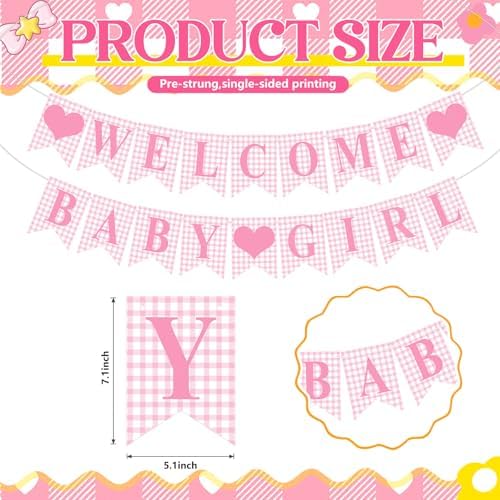 Hahafelt Welcome Baby Girl Banner for Baby Shower Decorations, Pink - Image 2