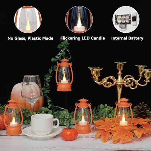 12Pcs Orange Mini Lanterns for Fall Halloween Thanksgiving & Western Camping Decor – Small Lantern Decorative for Table Centerpiece, Hanging Ornaments for Christmas Wedding & Cowboy Party - Image 3