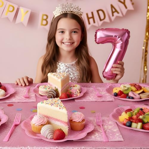 100Pcs Hot Pink Paper Plates and Napkins Party Supplies,Iridescent Disposable 9inch Plates,7inch Dessert Plates and Napkins and Forks,Holographic Tableware for Birthday Wedding Anniversaries,Serves 25 - Image 6
