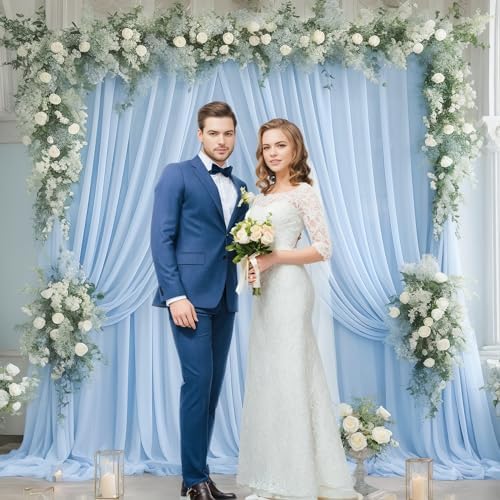 20ft X 10ft Baby Blue Tulle Backdrop Curtain for Parites, Sheer Backdrop Curtains Fabric Drapes for Wedding Ceremony Arch Party Stage Decorations - Image 4