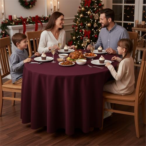 Fitable 6 Pack Burgundy Tablecloths 90 Inch Round for 36"-72" Tables - Image 2