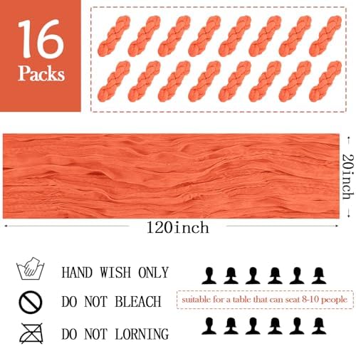 16 Pack Orange Cheesecloth Table Runner 20 x 120 inch Gauze Table Runners 10 FT Long,Semi Sheer Cheese Cloth Fabric Table Runner Bulk for Wedding,Party,Baby Shower,Bridal Shower Decoration - Image 2