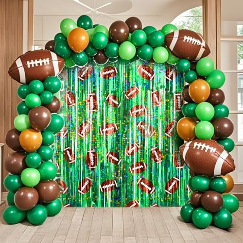 2 Packs Football Foil Fringe Curtain, Green Glitter Metallic Tinsel Backdrop for Birthday, Baby Shower, Super Bowl, Football Party Decorations Supplies - Image 3