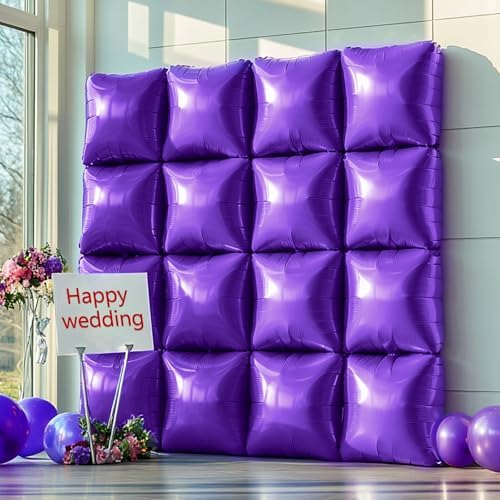 NISOCY 36PCS Metallic Purple Square Foil Balloons Wall Backdrop - Image 5