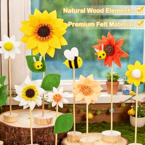 11 PCS Sunflower Party Decorations, Wooden Base, Felt Flower Centerpieces - Image 3