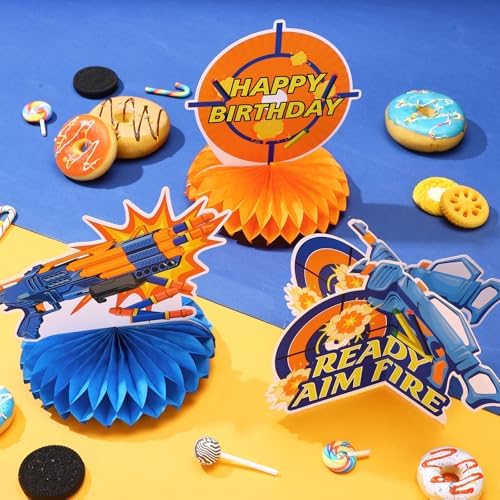 Pickmesh 12 Pieces Dart Party Decorations Gun Party Honeycomb Centerpieces Dart Table Decor for War Birthday Supplies - Image 3