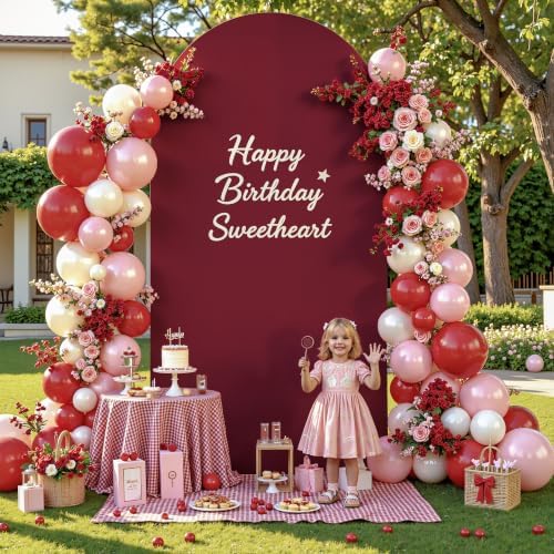 6.6 ft Arch Backdrop Cover Wine Red - Double-Sided Spandex Arch Covers Stretchy Backdrop for Balloon Arches Birthday Party Baby Shower Banquet Wedding Photo Background - Image 2