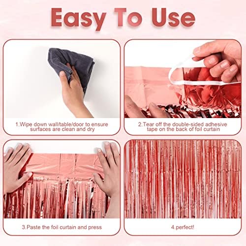 Voircoloria Rose Gold Foil Fringe Backdrop Curtains, 3.3x8.2ft, 3 Pack - Image 4