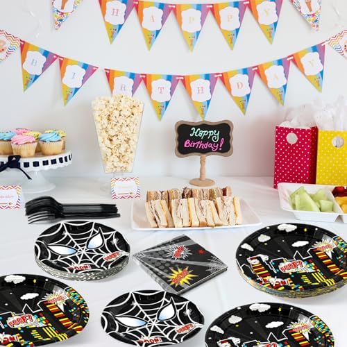 Black Spider Birthday Party Supplies - 96PCS Black Spider Birthday Party Plates and Napkins Forks Disposable Tableware Birthday Parties Table Dinnerware Baby Shower Plates Serve 24 Guests - Image 5