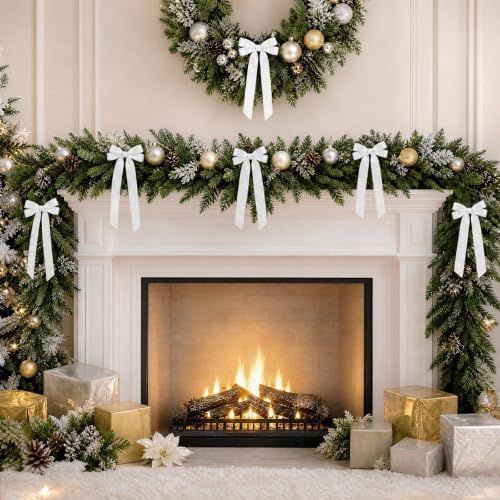 12Pcs White Velvet Ribbon Bows Christmas Tree Decorations,5in x 10in Xmas Ornaments for Tree Home Party Front Door Wreath Garland Holiday Decor - Image 6