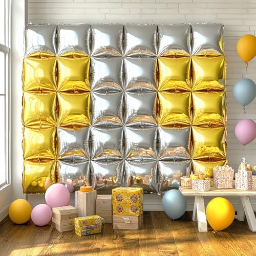 NISOCY 25PCS Metallic Silver and Gold Square Foil Balloons Wall Backdrop - Image 5