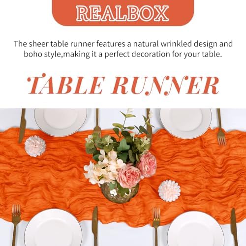 3 Pack Orange Cheesecloth Table Runner 17x108 Inch Semi Sheer Boho Gauze Cheese Cloth Fabric Table Runners Table Decor for Wedding Party Baby Shower Birthday Home Decor Garden Farmhouse - Image 4