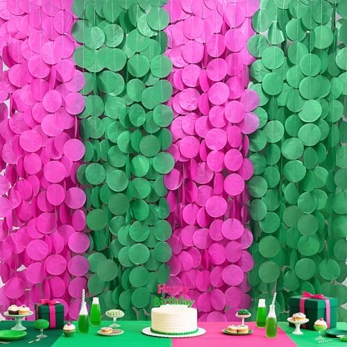 205 Ft Hot Pink and Green Party Decorations Circle Dot Backdrop Garland Tissue Paper Polka Dots Hanging Streamer for Witches Theme Birthday Bachelorette Wedding Engagement Party Supplies by pinkblume