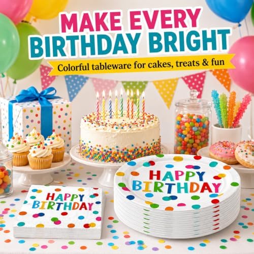 40PCS Happy Birthday Plates and Napkins, Rainbow Dots Party Plates - Image 4