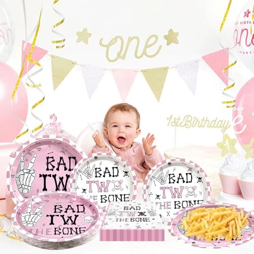 180pcs Bad Two the Bone Plates and Napkins Party Supplies Serve 60 - Image 7