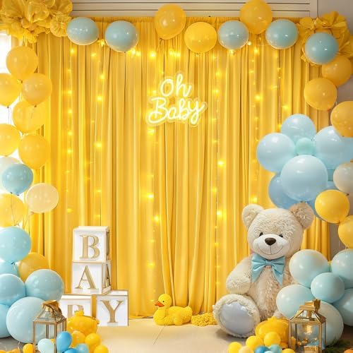 20x10FT Yellow Backdrop Curtains with Lights for Parties,Wrinkle Free Wedding Photo Backdrop Curtains for Baby Shower Birthday Ceremony Reception Home Party Decorations-5ft x 10ft,4 Panels - Image 4