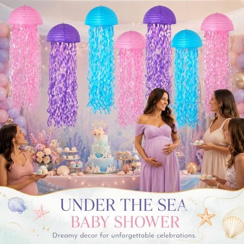 6-Pack Jellyfish Paper Lanterns, Under the Sea Party Decorations - Image 4