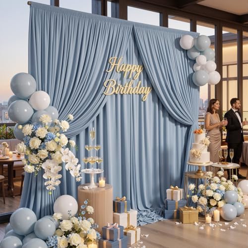 50ftx10ft Wrinkle Free Dusty Blue Backdrop Curtains for Parties, 10 Panels 5x10ft Silky Polyester Photo Backdrop Drapes Back Drop Cloth Drapery for Wedding Birthday Photography Background - Image 5