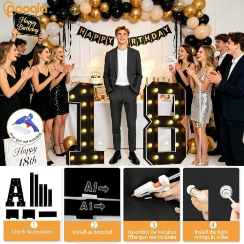 Pooqla 3FT Marquee Light Up Numbers 5 for 5th 50th Birthday Decorations - Image 2