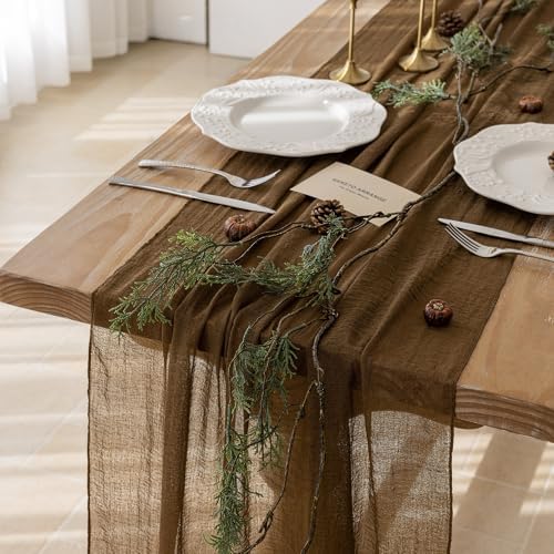 6Pcs Coffee Cheesecloth Table Runner 120 Inches for Party Boho Home Decor by KEKETOARRANGE