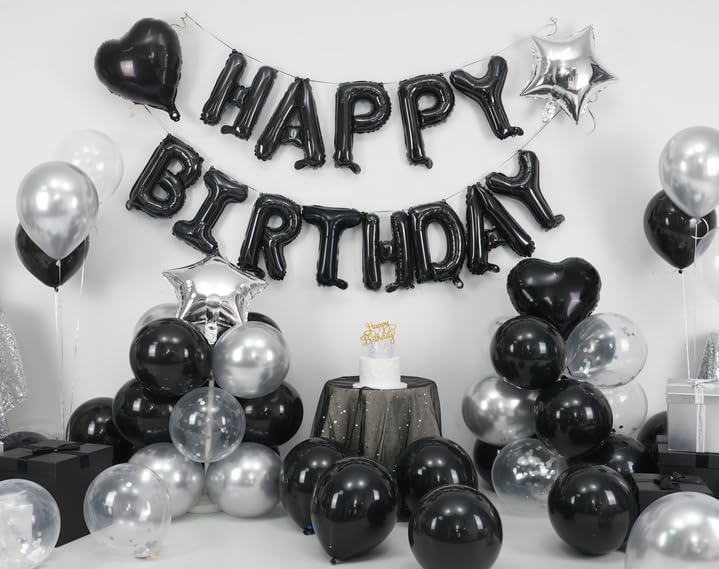 Black and Silver Birthday Decorations with Black Silver Balloons for Men - Image 5