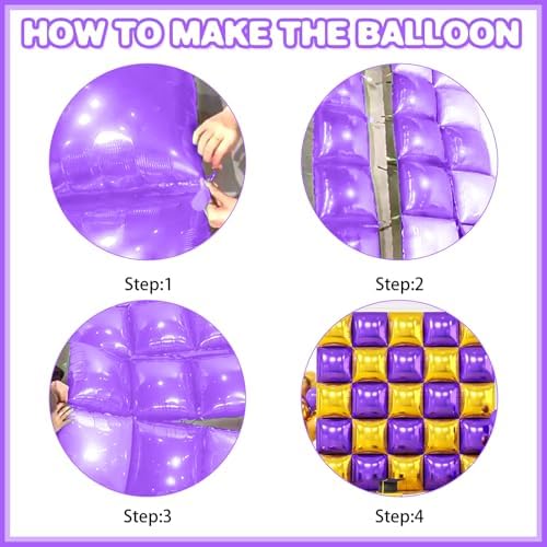 25PCS Purple Gold Silver Square Foil Balloons Wall Backdrop - Image 7