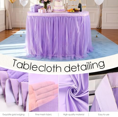 THARAHT Tulle Table Skirt 6FT 180CM Long for Rectangle Tables Round Tables Ruffle Desk Skirt for Princess Girls Birthday Party Cake Dessert Decorations Table Skirt - Image 3