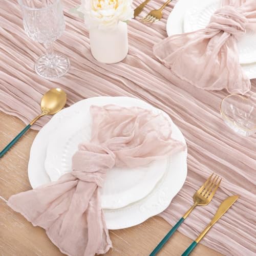 Pink Cheesecloth Table Runner Fall Boho Wedding Bridal Party Home Decor - Image 4