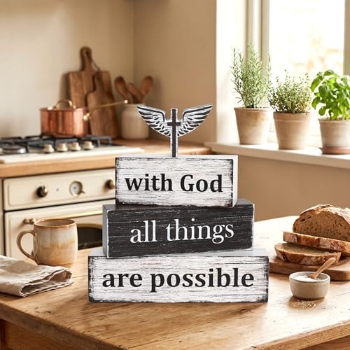 4 Pcs Christian Wooden Tiered Tray Decor, Bible Table Decorations Gifts - Image 7
