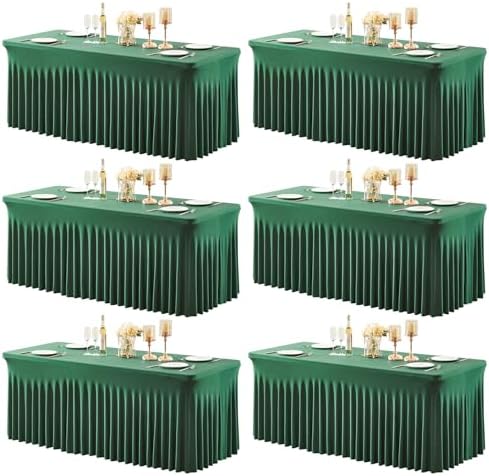 Shillance 6 Packs Green Spandex Tableclothes for 8 Foot Rectangle Table, Spandex Table Covers 8FT Stretch Table Skirts Wrinkle Free Fitted Table Cloth for Easter, Wedding, Banquet & Parties by Shillance