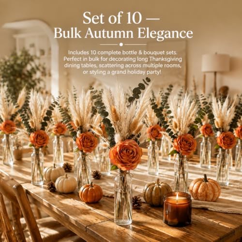 Qinyoung 10 Set Dried Pampas Grass Table Centerpiece for Wedding, Orange - Image 3
